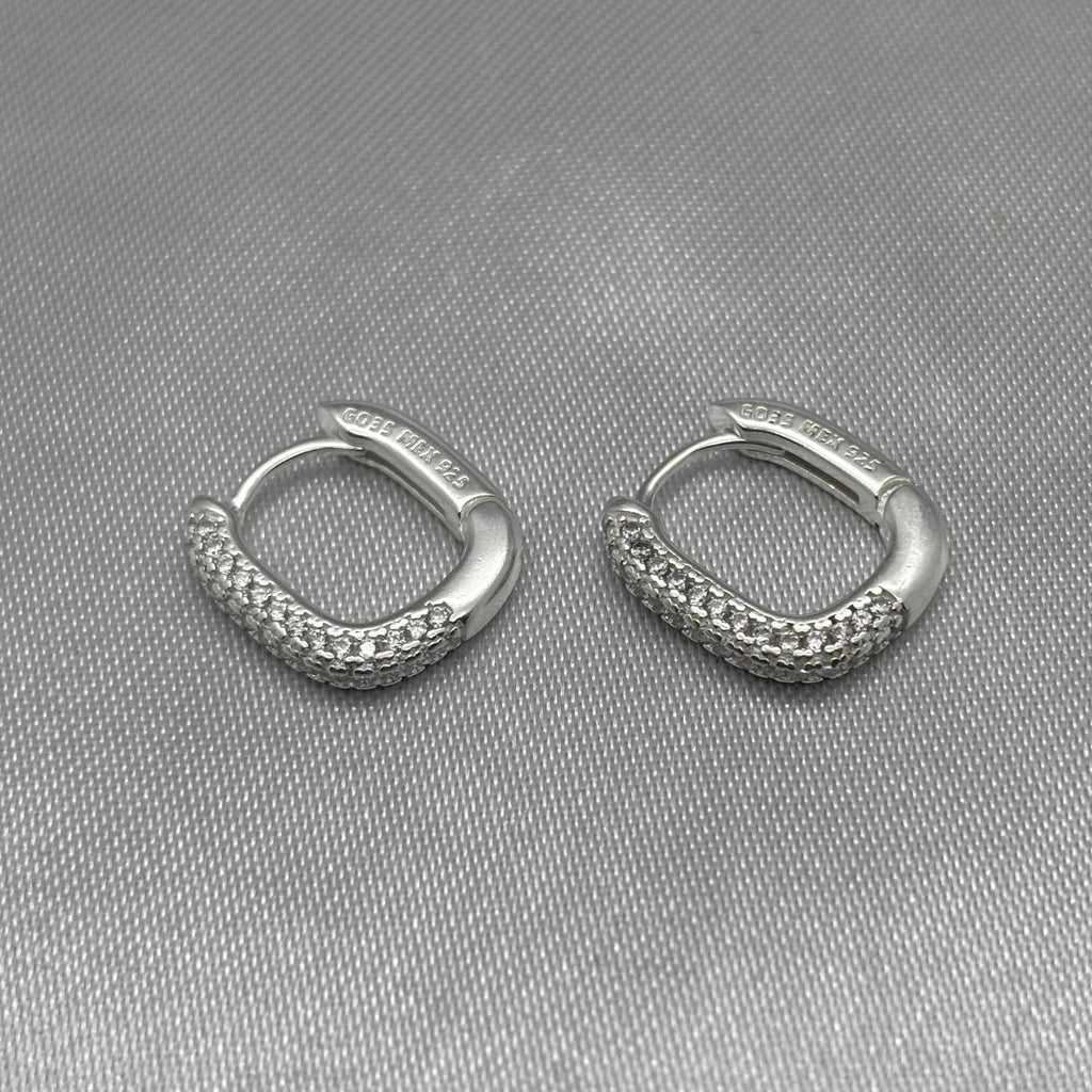 #H169 - Huggie Cuadrada Con Piedra Zirconia Plata - LL3.0