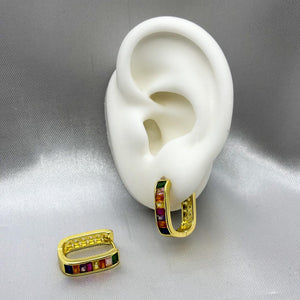 #HOL162 - Huggie Cuadrada Con Zirconia Oro Laminado 18K