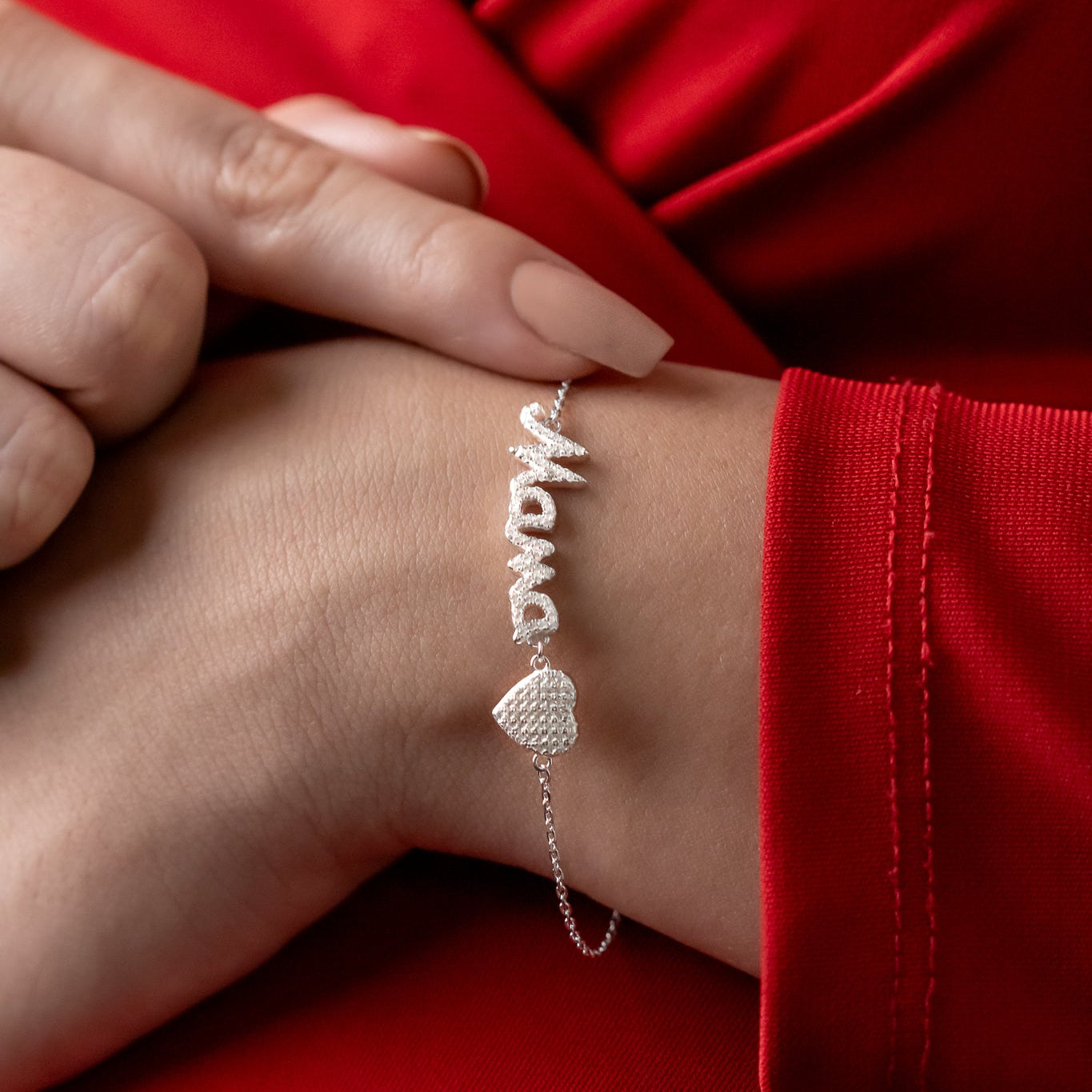 #PA156 - Pulsera De Mamá Y Corazón Con Piedra Zirconia Plata - PU4.1