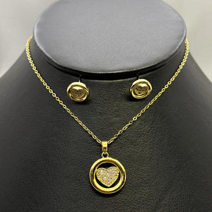 #JOL117 - Juego Gargantilla Y Broquel Corazón Piedra Zirconia Oro Laminado 18K
