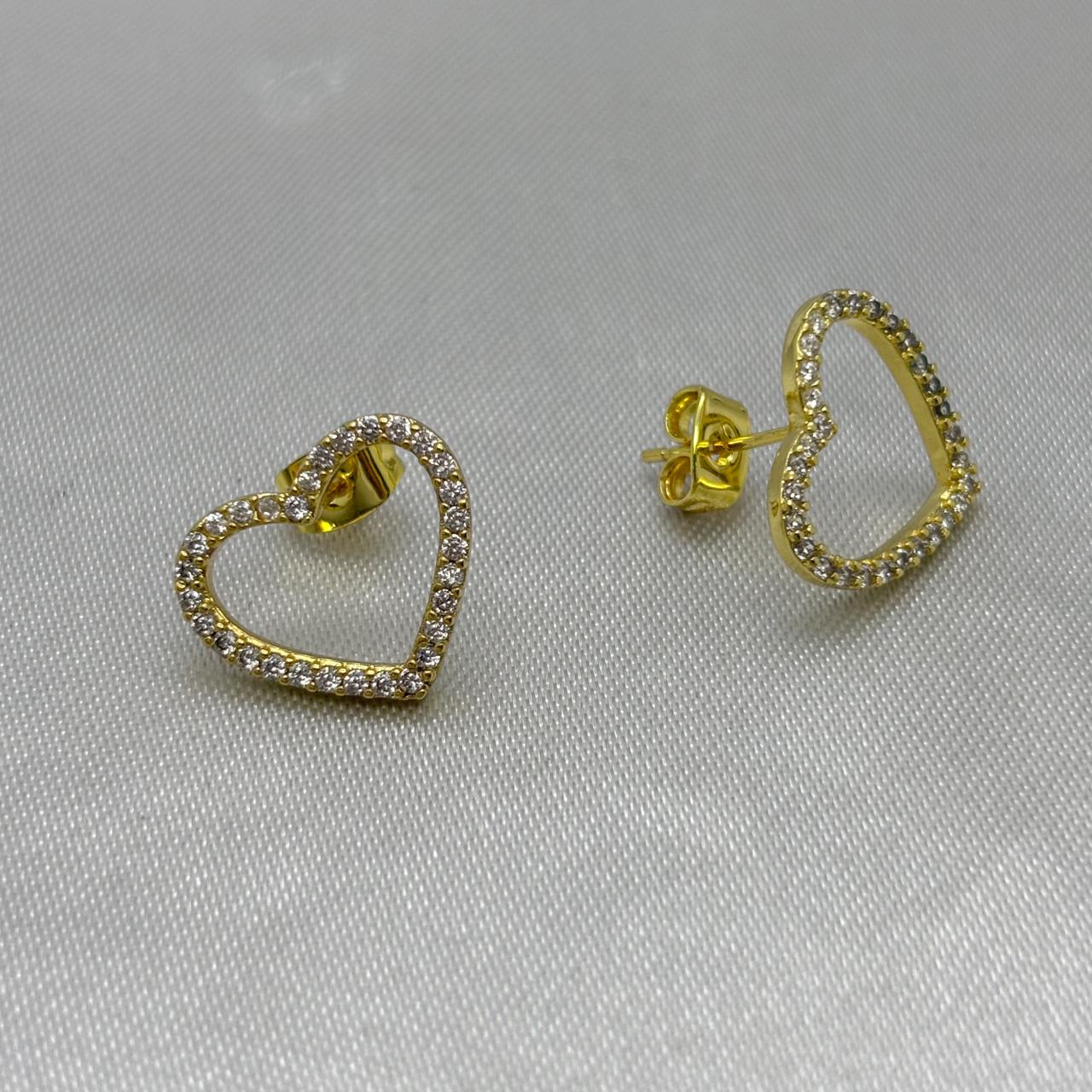 #JOL120 - Juego Broquel 3 Piezas Corazón Con Piedra Zirconia Oro Laminado 18K