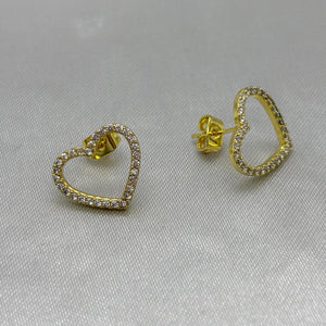 #JOL120 - Juego Broquel 3 Piezas Corazón Con Piedra Zirconia Oro Laminado 18K