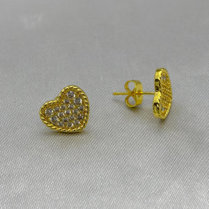 #JOL120 - Juego Broquel 3 Piezas Corazón Con Piedra Zirconia Oro Laminado 18K