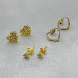 #JOL120 - Juego Broquel 3 Piezas Corazón Con Piedra Zirconia Oro Laminado 18K