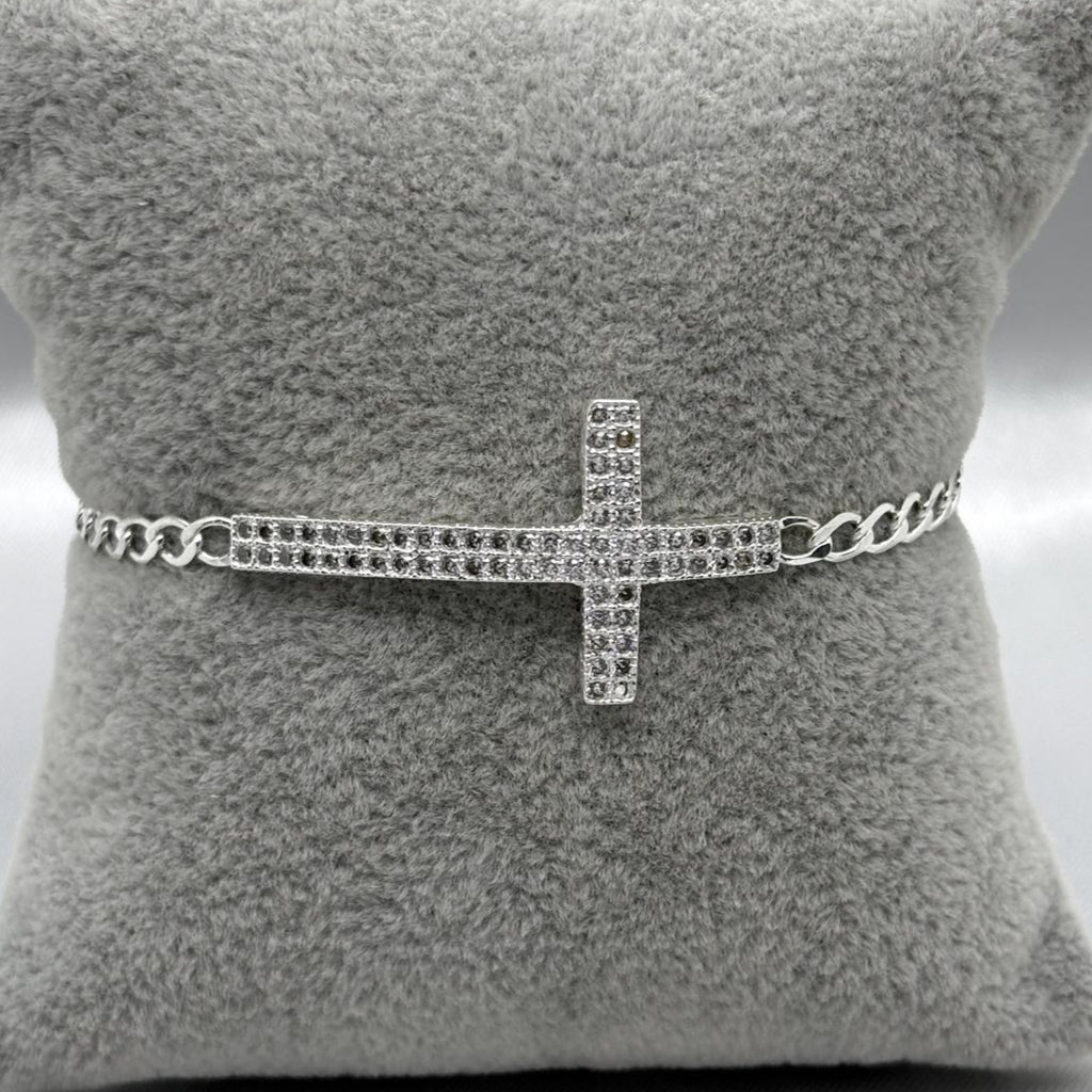 #PA151 - Pulsera Cruz Con Piedra Zirconia Plata - F4.8