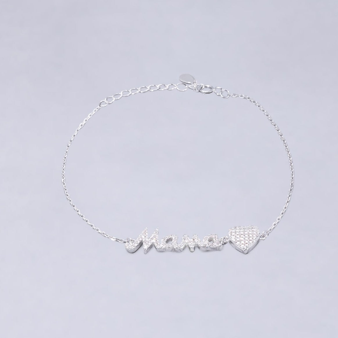 #PA156 - Pulsera De Mamá Y Corazón Con Piedra Zirconia Plata - PU4.1