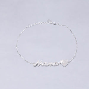 #PA156 - Pulsera De Mamá Y Corazón Con Piedra Zirconia Plata - PU4.1