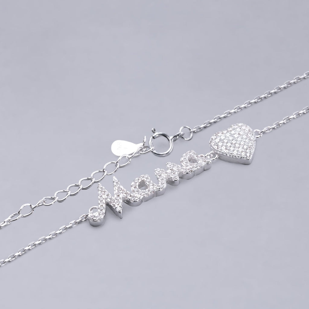 #PA156 - Pulsera De Mamá Y Corazón Con Piedra Zirconia Plata - PU4.1