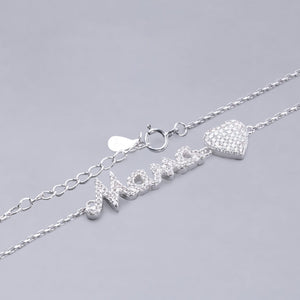 #PA156 - Pulsera De Mamá Y Corazón Con Piedra Zirconia Plata - PU4.1