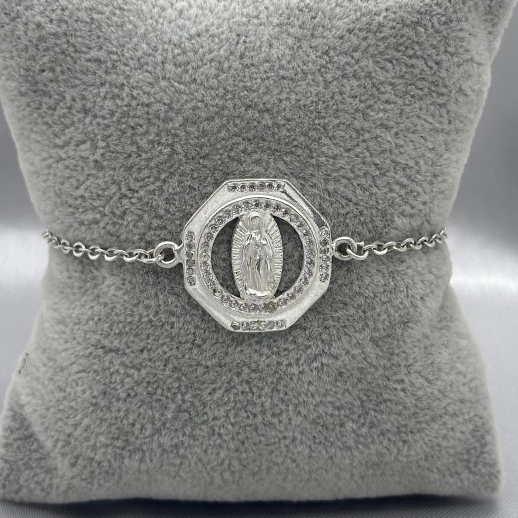 #PA162 - Pulsera Dije Virgen De Guadalupe Piedra Zirconia Plata - F5.6