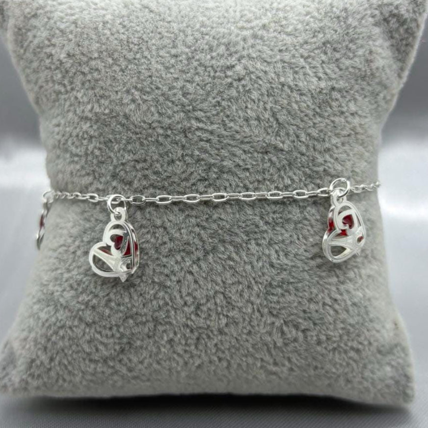 #PA163 - Pulsera Dijes De Corazón Y Torre Eiffel Piedra Zirconia Plata - LL2.4