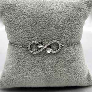 #PA187 - Pulsera Infinito Doble Corazón Con Piedra Zirconia Baño De Rodio Plata - IP2.6