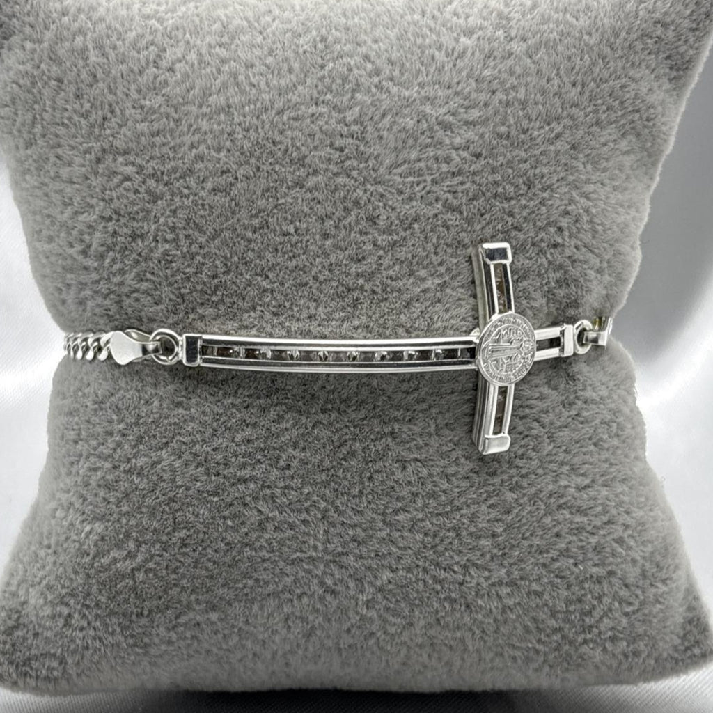 #PA236 - Pulsera Cruz Con Medalla San Benito Plata - ZC6.1