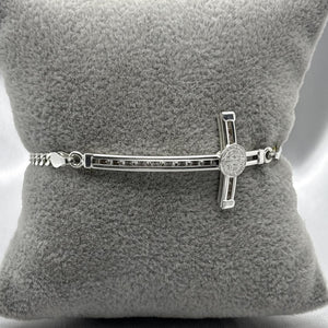 #PA236 - Pulsera Cruz Con Medalla San Benito Plata - ZC6.1