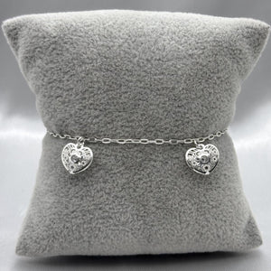 #PA252 - Pulsera De Corazones De Plata Con Piedra Zirconia - LL3.3