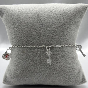 #PA293 - Pulsera Candado Y Llaves De Plata Y Piedra Zirconia - LL2.0