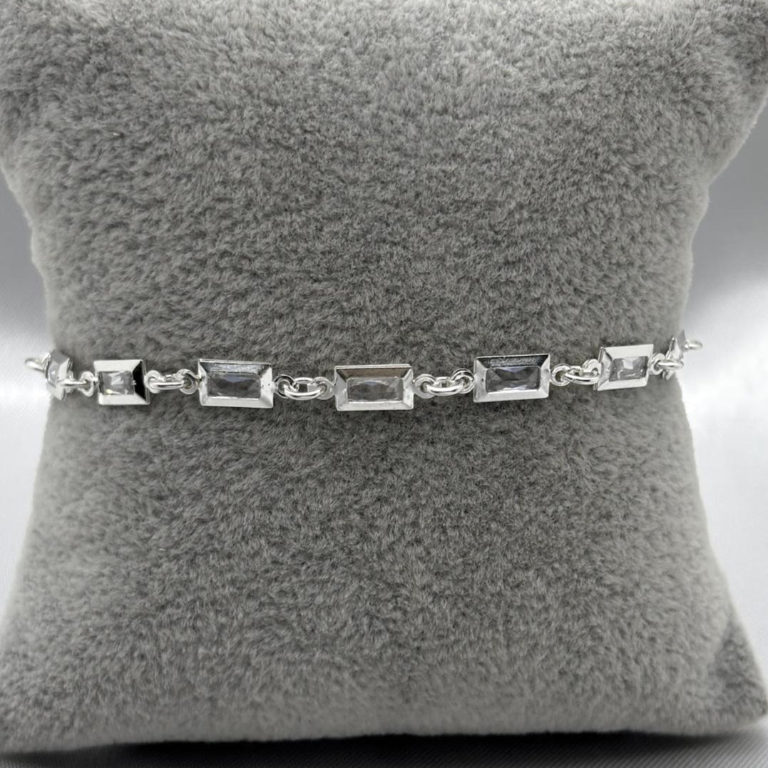 #PA294 - Pulsera Rectangular De Plata Con Piedra Zirconia - ZC4.1