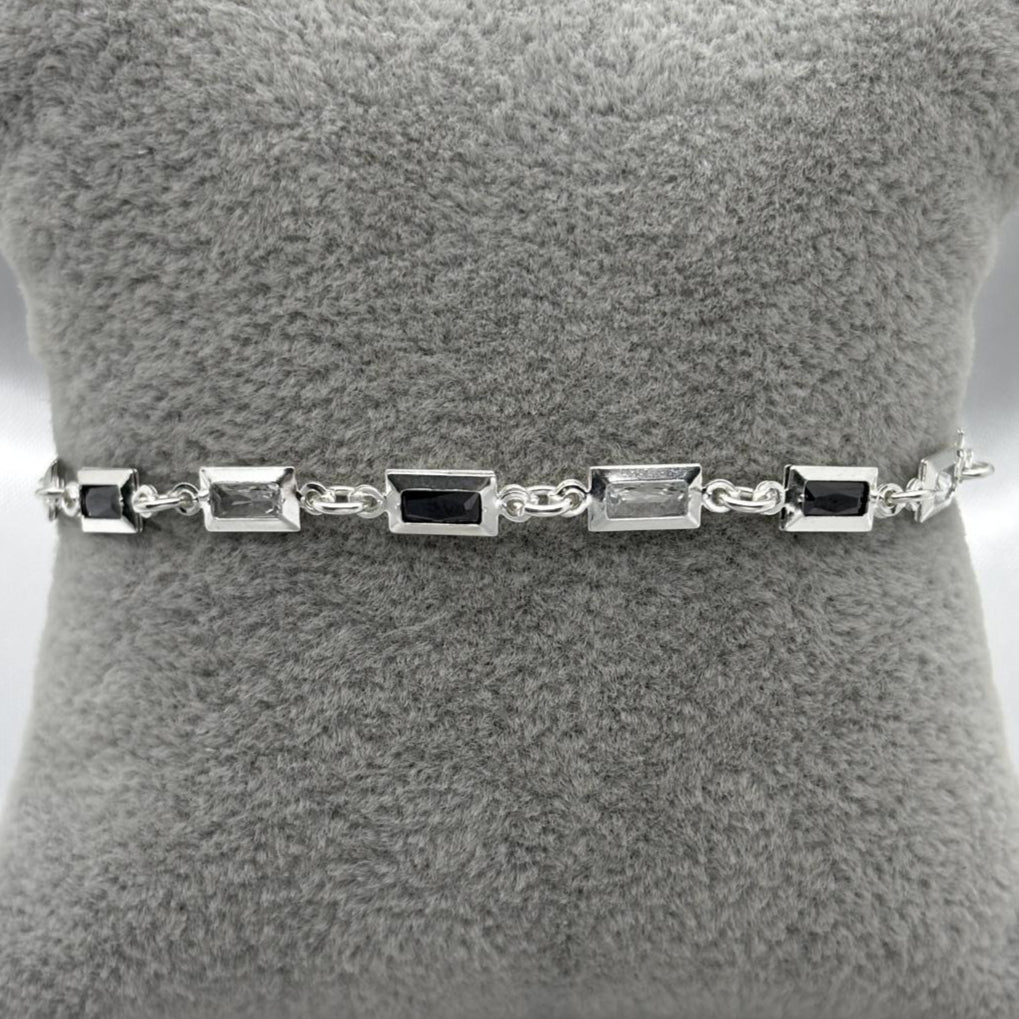 #PA294 - Pulsera Rectangular De Plata Con Piedra Zirconia - ZC4.1