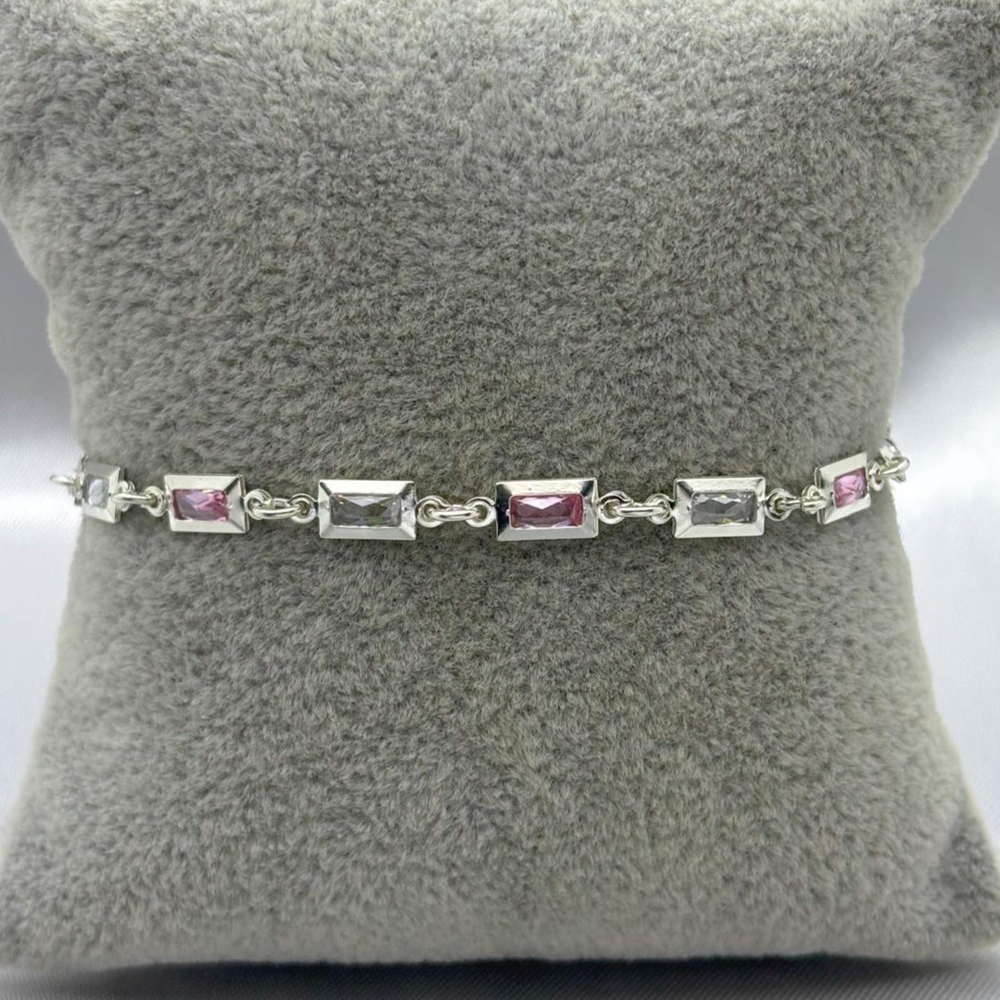 #PA294 - Pulsera Rectangular De Plata Con Piedra Zirconia - ZC4.1