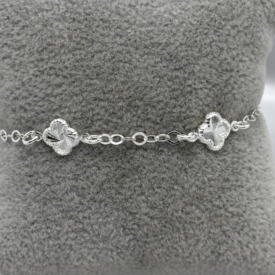 #PA337 - Pulsera Trébol Tipo Van Cleef Diamantada Plata - A15/3.2
