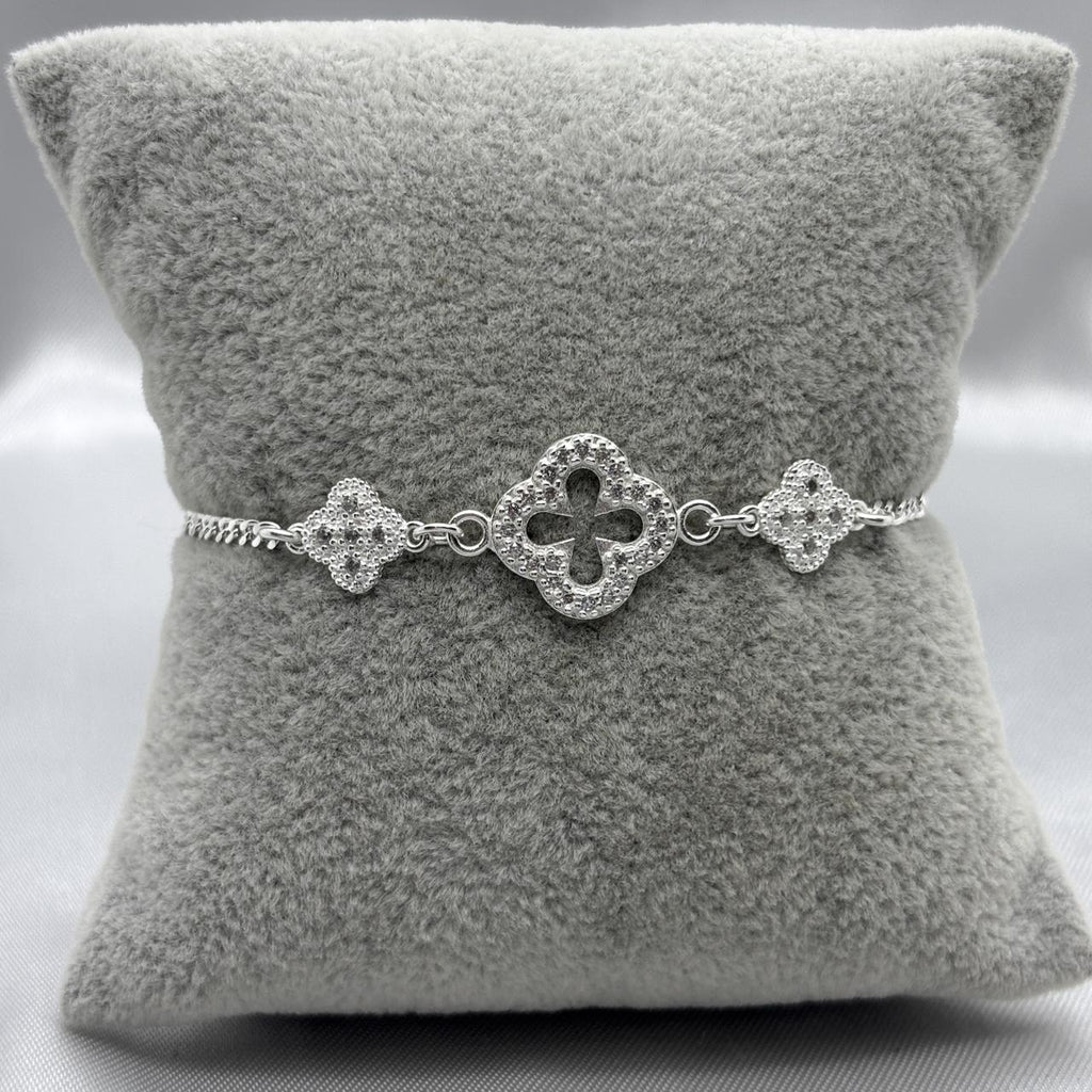 #PA486 - Pulsera De Trébol Tipo Van Cleef Con Zirconia Plata - A09/4.0