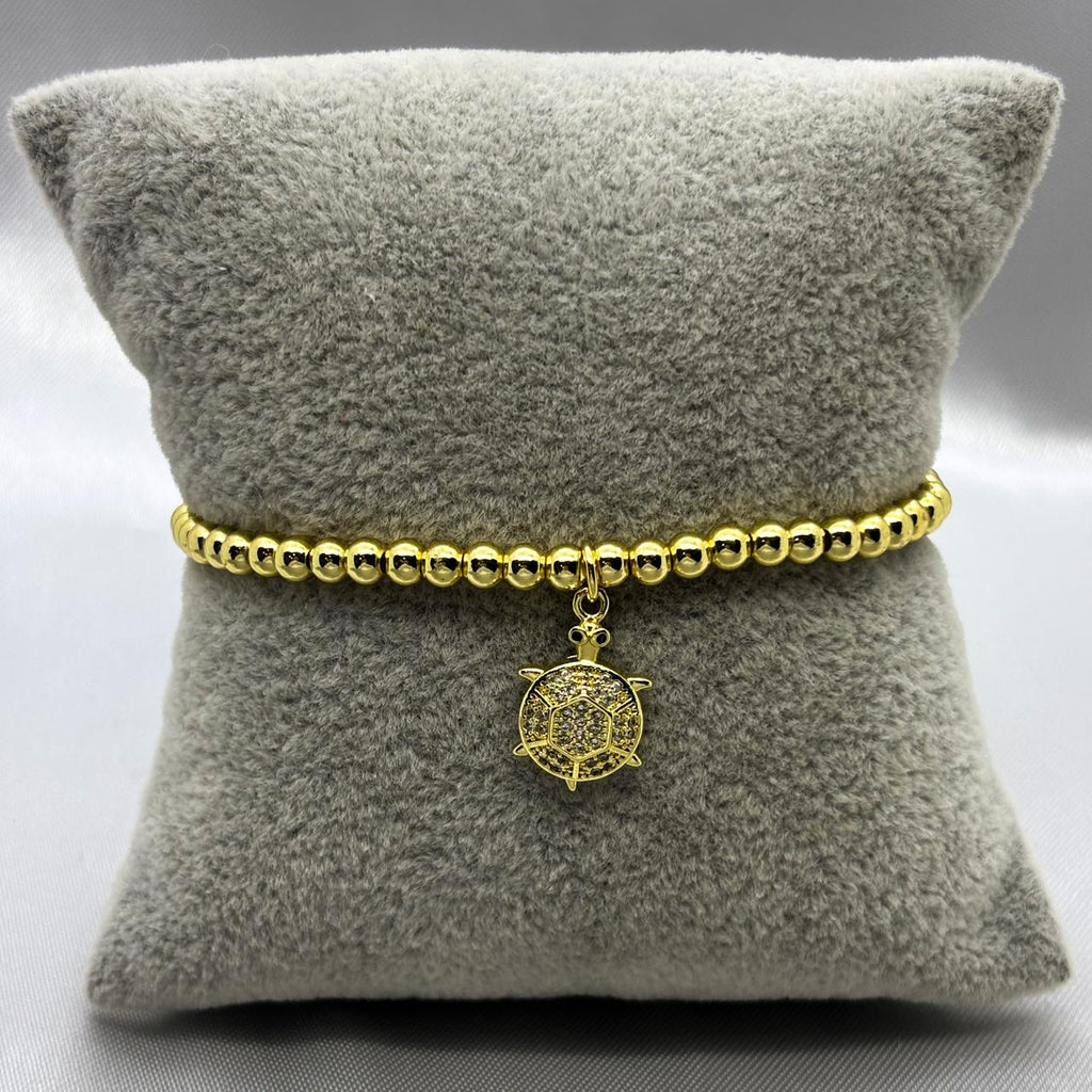 #PAL164 - Pulsera Ajustable Tortuga Piedra Zirconia Oro Laminado 18K