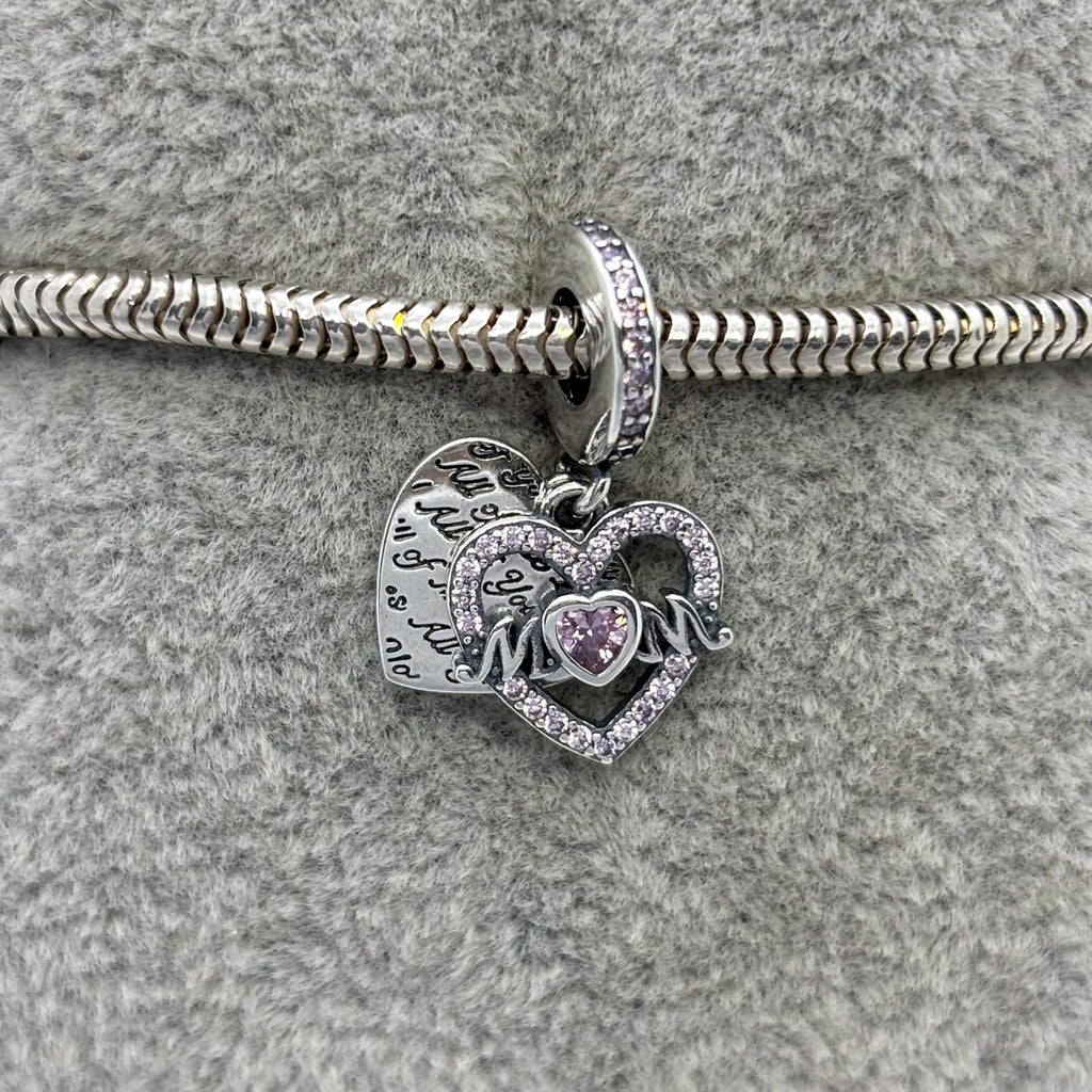 #PAN480 - Charm Corazón Y Placa Mom Con Zirconia Plata - B11/2.8