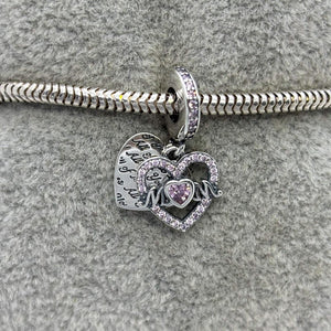 #PAN480 - Charm Corazón Y Placa Mom Con Zirconia Plata - B11/2.8