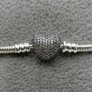 #PP114 - Pulsera Para Charms Corazón Piedra Zirconia Plata - B12/9.0