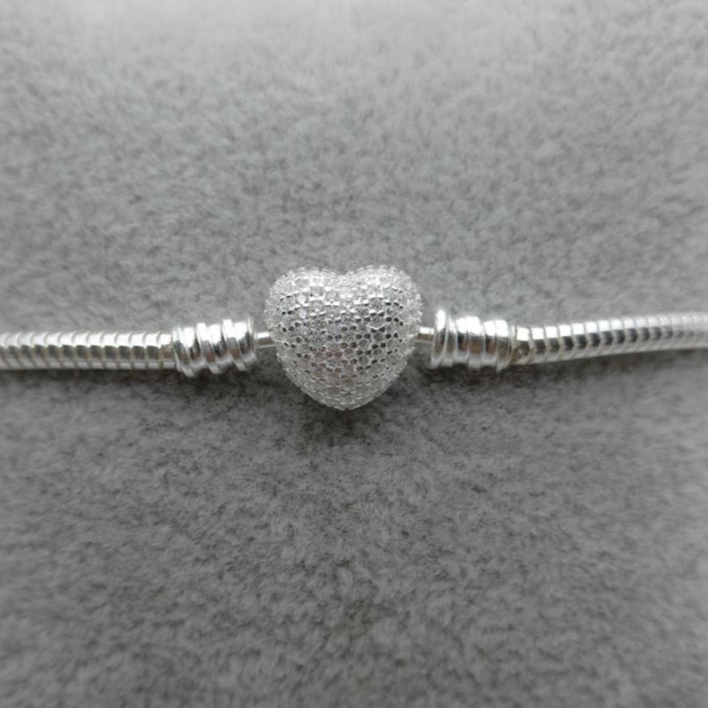 #PP114 - Pulsera Para Charms Corazón Piedra Zirconia Plata - B12/9.0