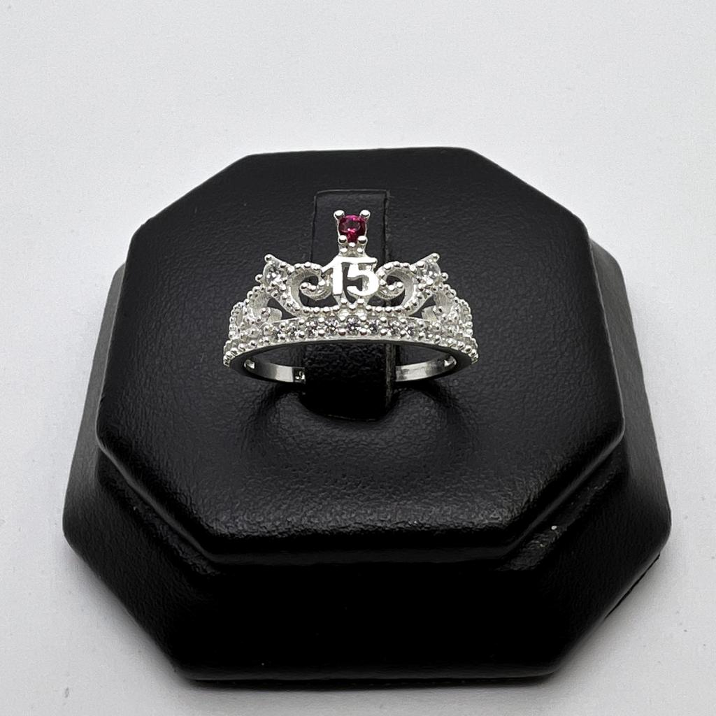 #AD300 - Anillo Corona De 15 años/XV's Con Piedra Zirconia Plata - A13/1.8