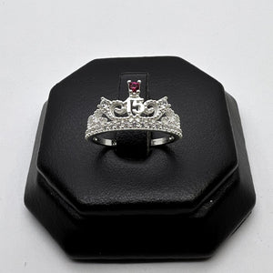 #AD300 - Anillo Corona De 15 años/XV's Con Piedra Zirconia Plata - A13/1.8