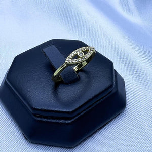 #AOL124 - Anillo Ojo Turco Con Piedras Ajustable De Oro Laminado De 18k