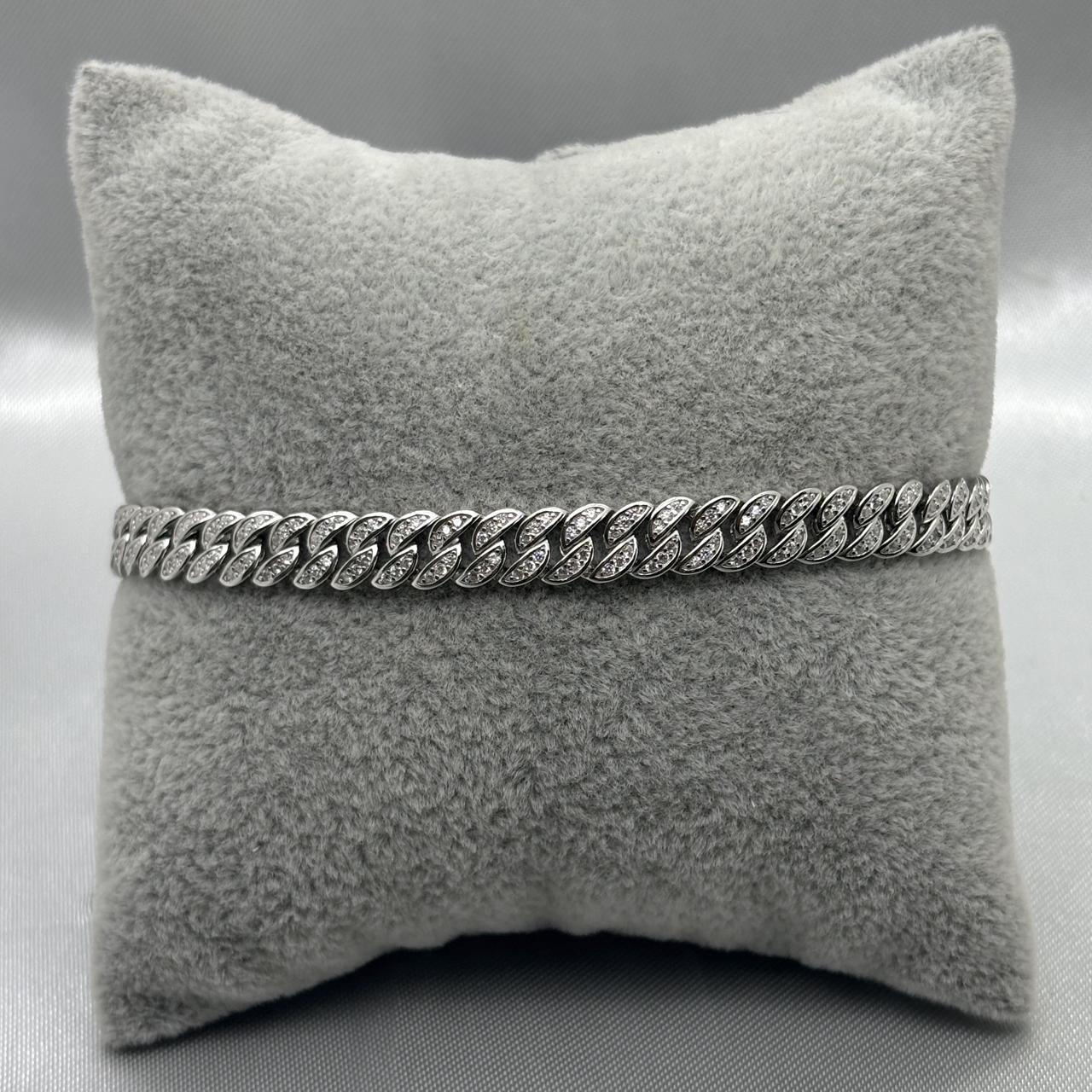 #PO205 - Pulso Cubano/Barbado Con Piedra Zirconia Plata - MI16.4