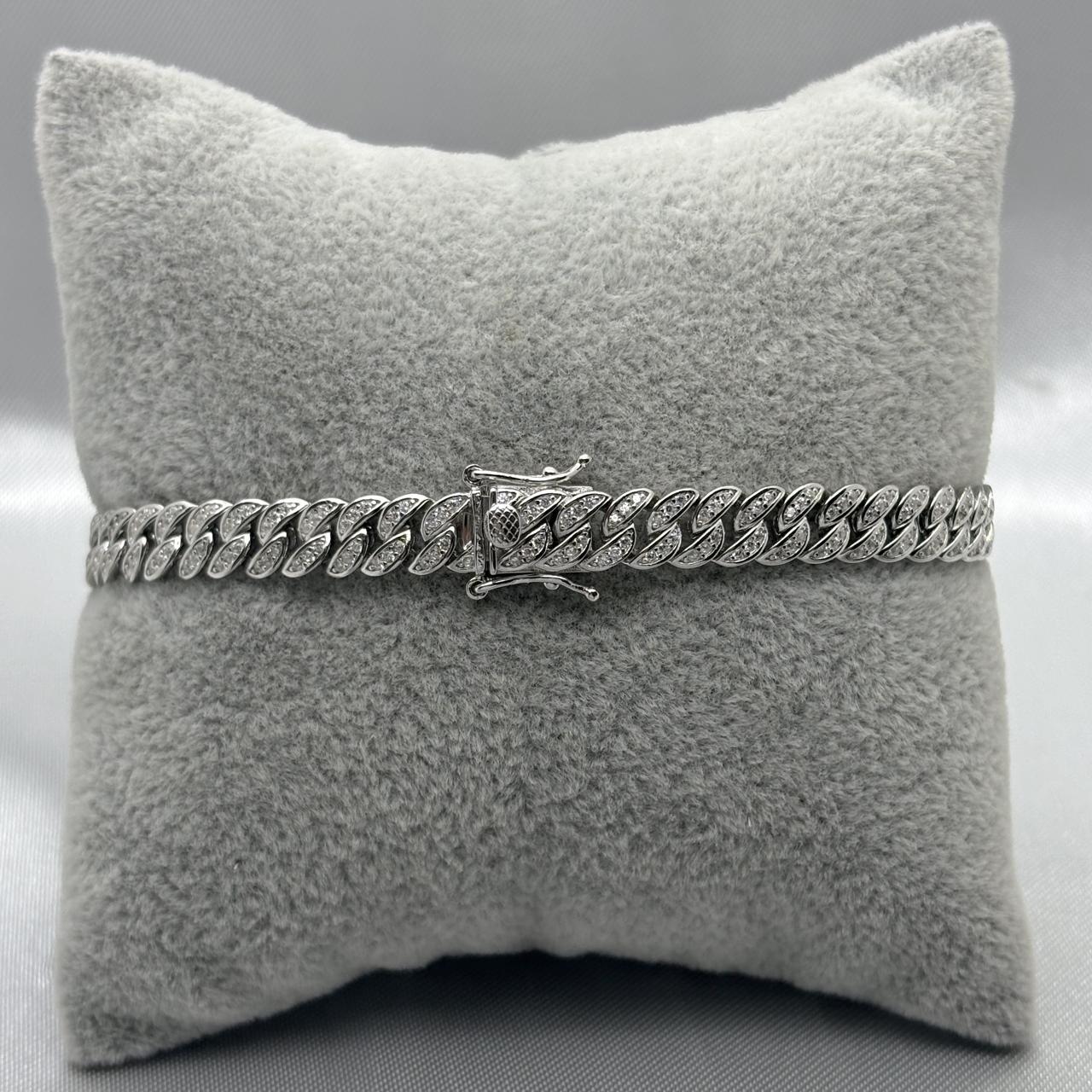 #PO205 - Pulso Cubano/Barbado Con Piedra Zirconia Plata - MI16.4
