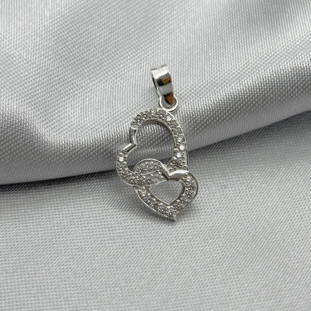 #D237 - Dije Doble Corazón Piedra Zirconia Plata - F1.1
