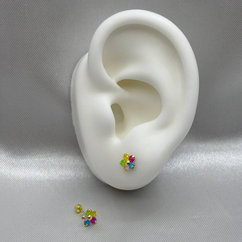 #B10108 - Broquel Flor De Colores Oro 10k