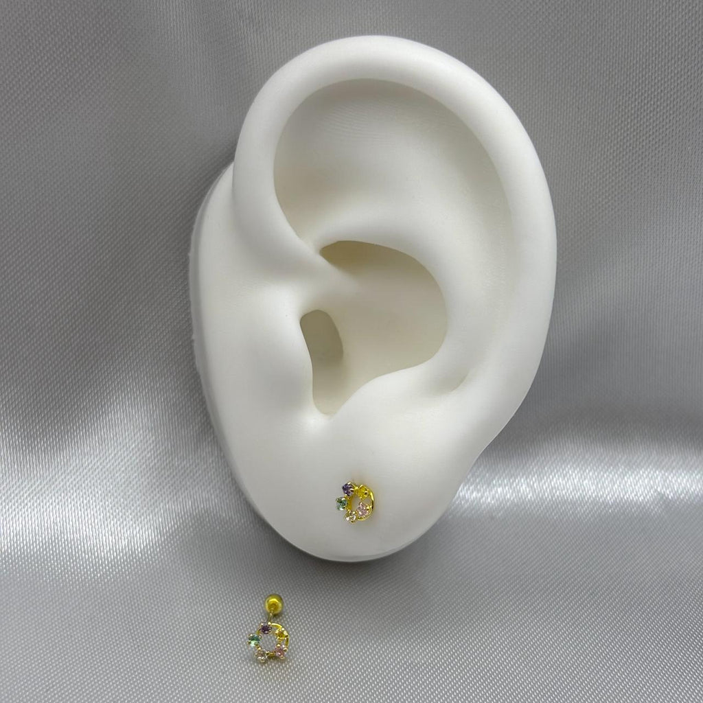 #B10218 - Broquel Circular Con Zirconias De Color Oro 10k