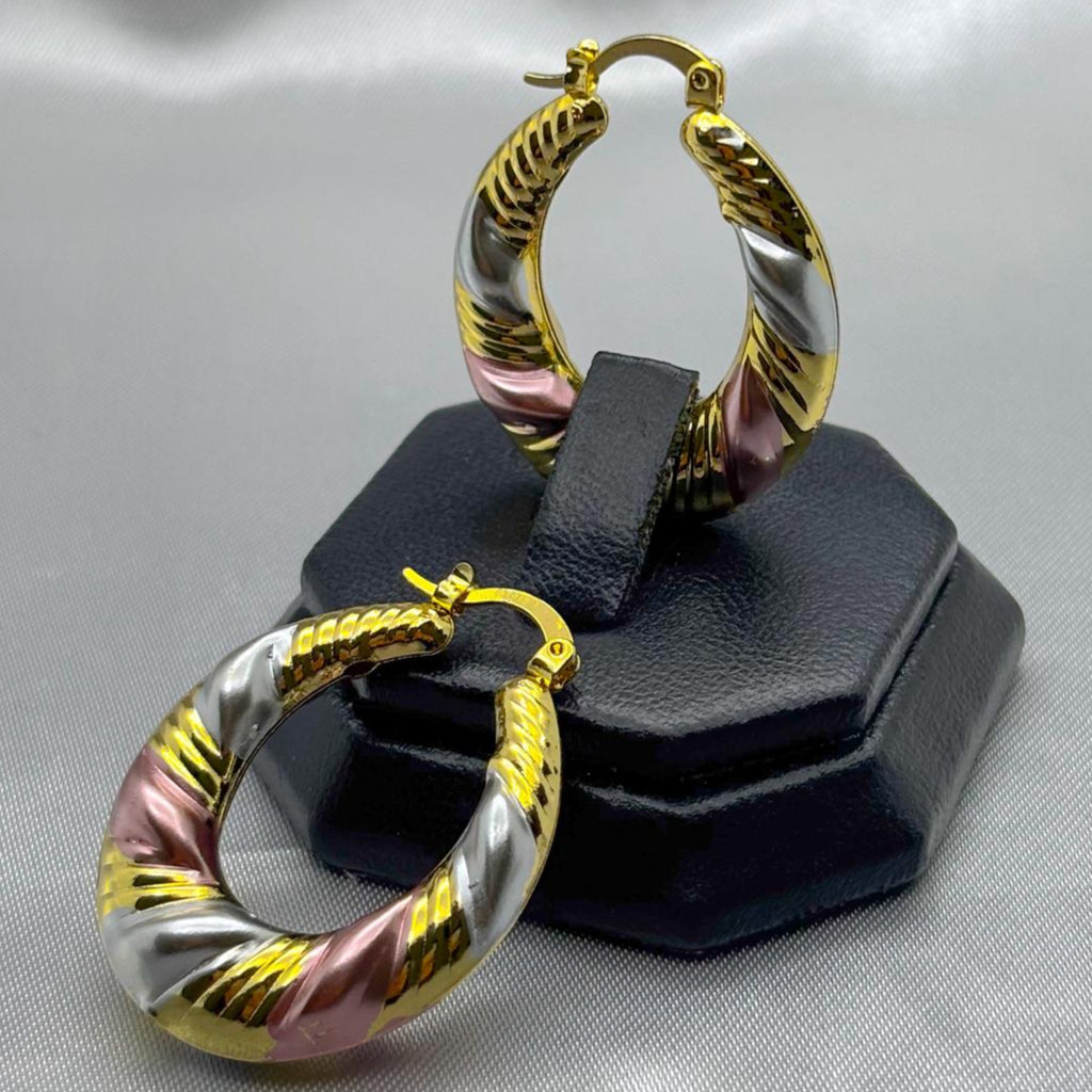 #ARRL101 - Arracada Oval Tricolor Oro Laminado 18k
