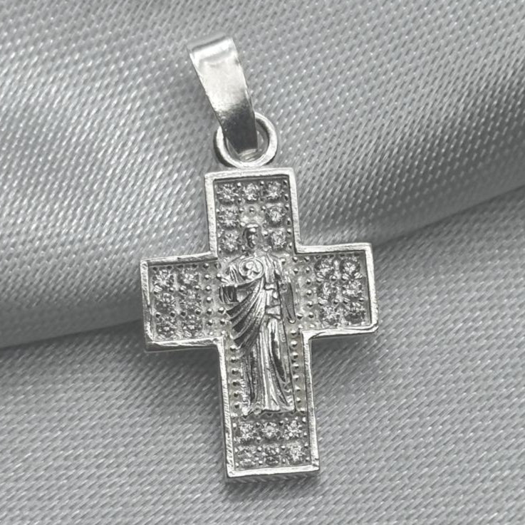 #D113 - Dije Cruz Con San Judas Tadeo De Plata Con Zirconias - F1.1