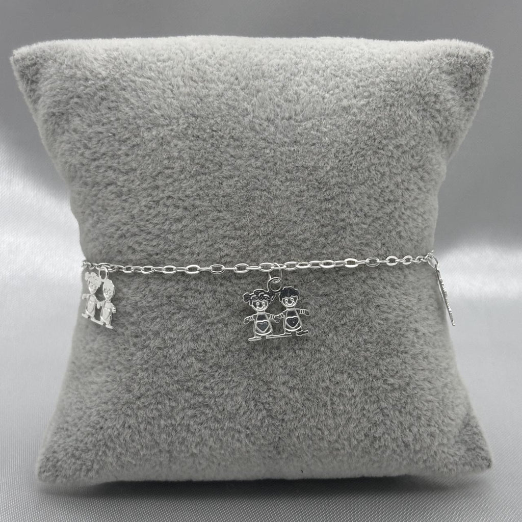 #PA269 - Pulsera Con Colgante De Un Niño Y Una Niña Plata - LL2.1