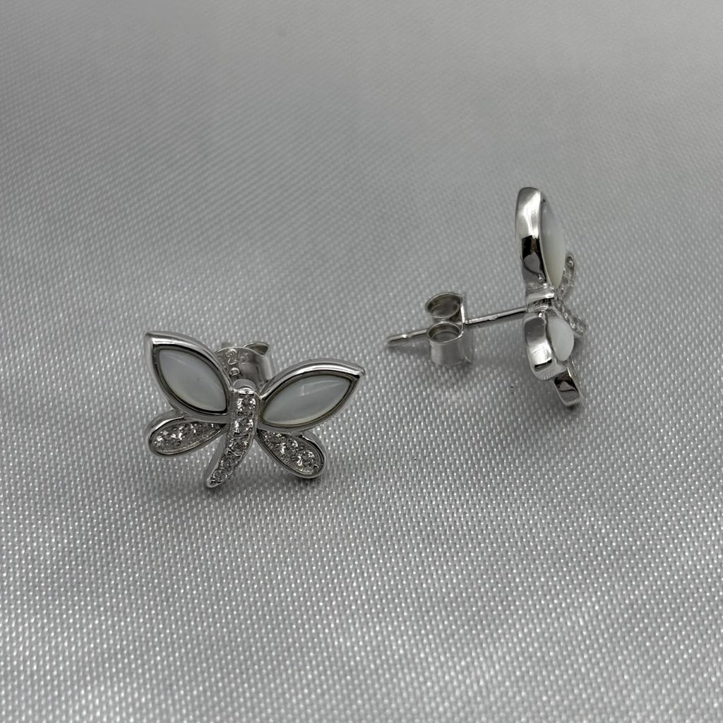 #BR121 - Broquel Mariposa Con Piedra Zirconia En Baño de Rodio Plata - IP2.9