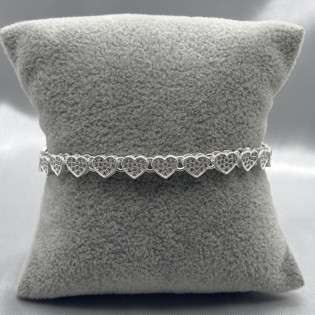 #PA300 - Pulsera Corazocitos Con Zirconias Plata - LL12.5