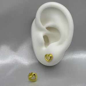 #BOL120 - Broquel Corazón Con Zirconia Oro Laminado 18K