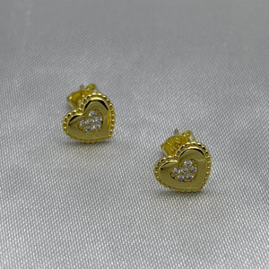 #BOL120 - Broquel Corazón Con Zirconia Oro Laminado 18K