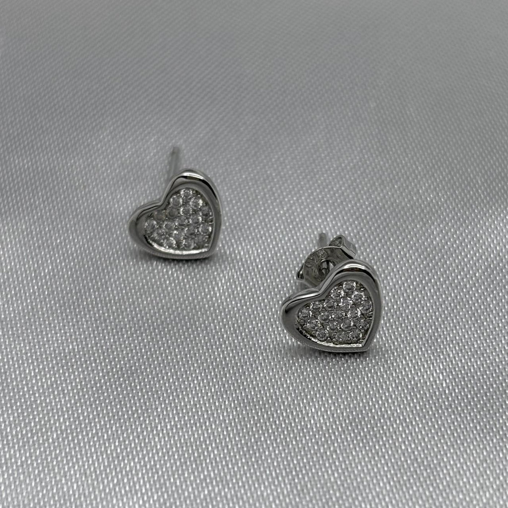 #BOL123 - Broquel Corazón Relleno Con Zirconias Chapa De Rodio