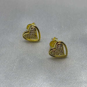 #BOL124- Broquel Corazón Doble Con Zirconias Oro Laminado 18K