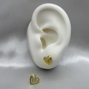 #BOL124- Broquel Corazón Doble Con Zirconias Oro Laminado 18K