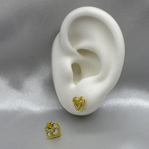 #BOL118 - Broquel Corazón Doble Con Zirconias Oro Laminado 18K