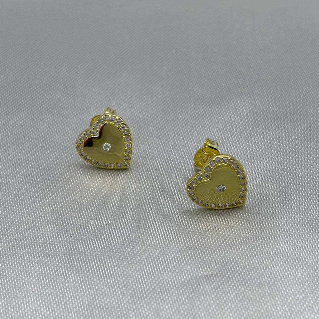 #BOL122 - Broquel Corazón Con Zirconias Oro Laminado 18K